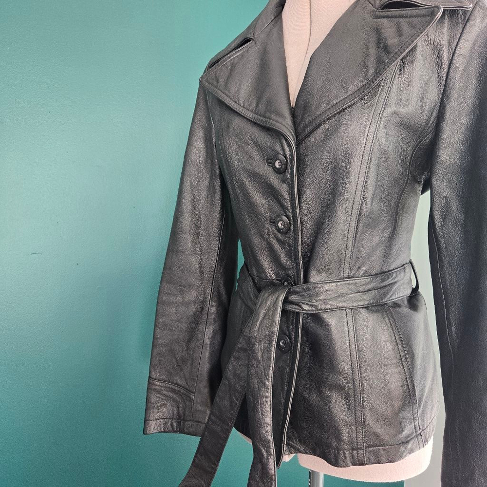 Maxima Wilson's Leather Women's Medium Black Leather Vintage 90s Y2K Jacket Coat - Picture 2 of 6